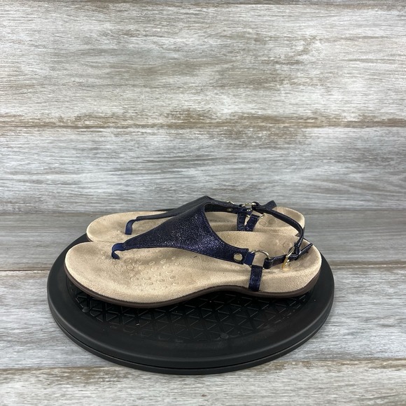 Vionic Shoes - Vionic Woman's Kirra Metallic Navy T Strap Sandals Size 7